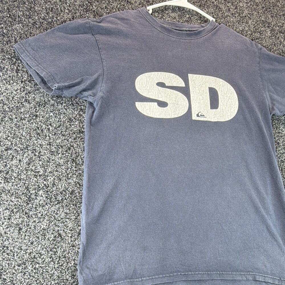 Quiksilver SD Graphic T-Shirt Mens Medium Faded Navy Blue Surf Skate Tee